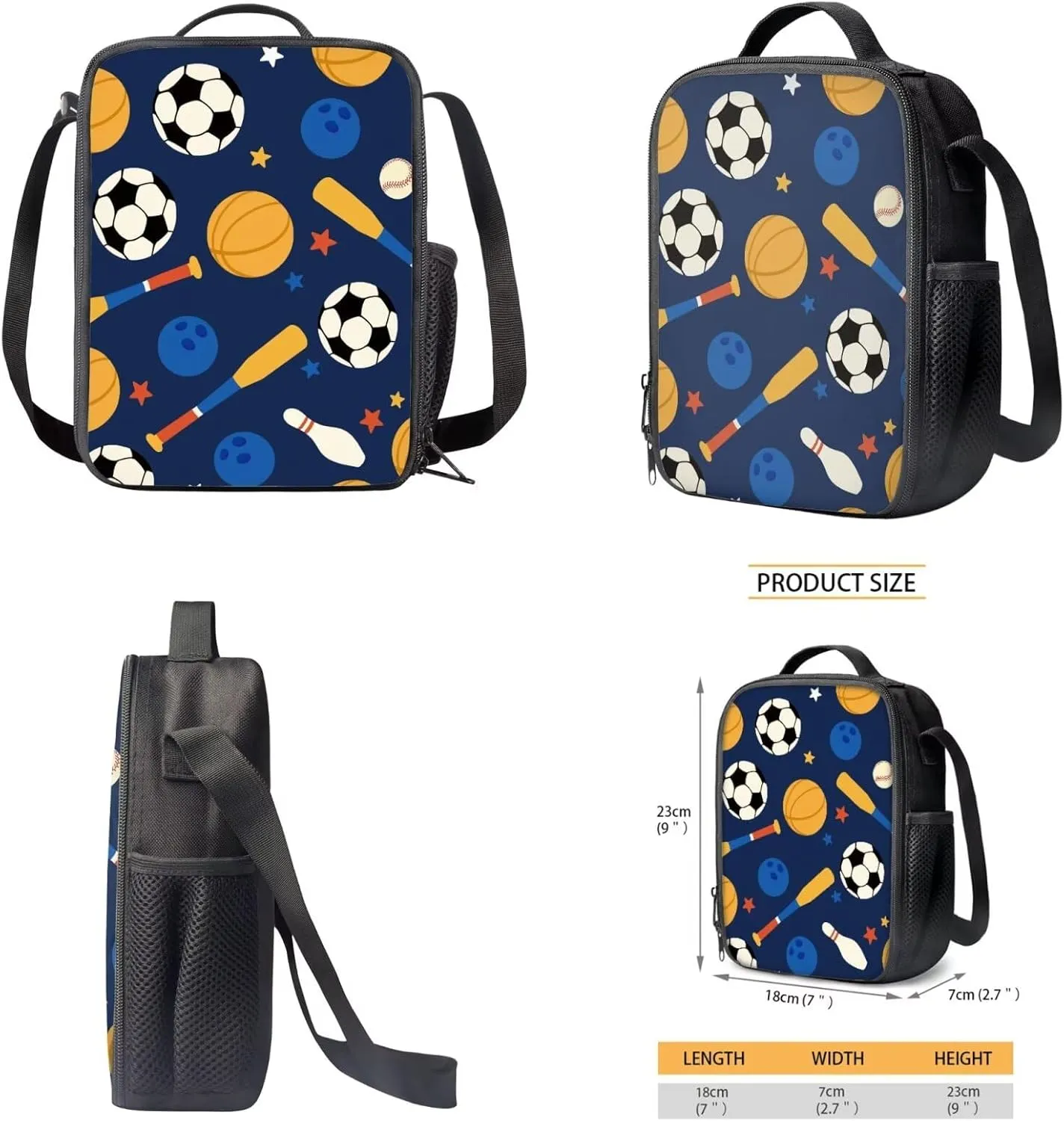 SEANATIVE Balls Print 3 Pieces School Bag Sets, Kids Girl Lightweight School Backpack Including Pencil Case and Thermal Insulted Lunch Box Casual Rucksack with Zipper