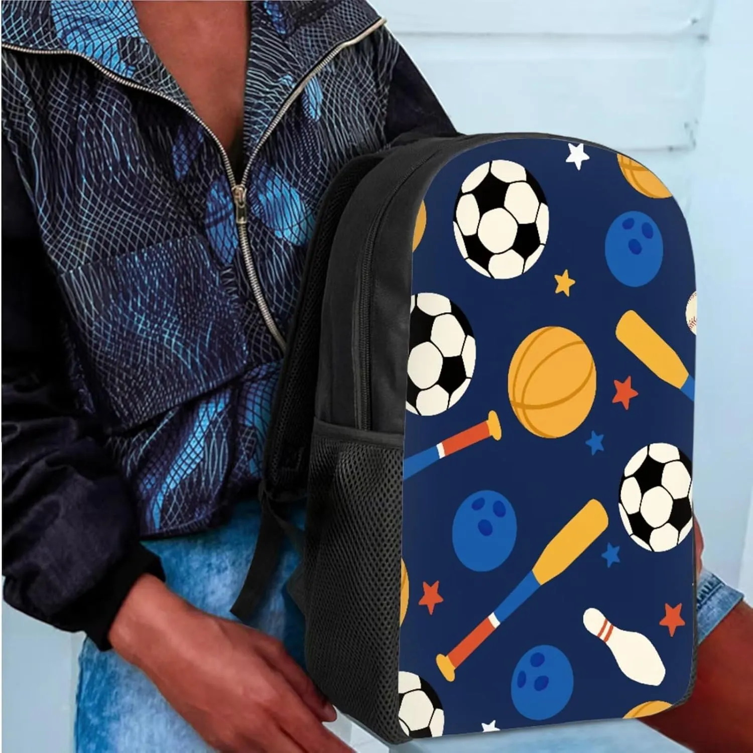SEANATIVE Balls Print 3 Pieces School Bag Sets, Kids Girl Lightweight School Backpack Including Pencil Case and Thermal Insulted Lunch Box Casual Rucksack with Zipper