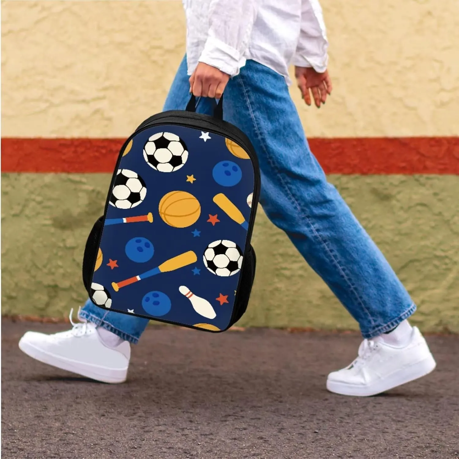 SEANATIVE Balls Print 3 Pieces School Bag Sets, Kids Girl Lightweight School Backpack Including Pencil Case and Thermal Insulted Lunch Box Casual Rucksack with Zipper