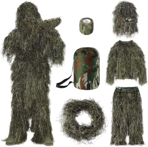 Seeutek 6 in 1 Ghillie Suit, 3D Camouflage Hunting Apparel Including Jacket, Pants, Hood, Carry Bag and Camo Tapes