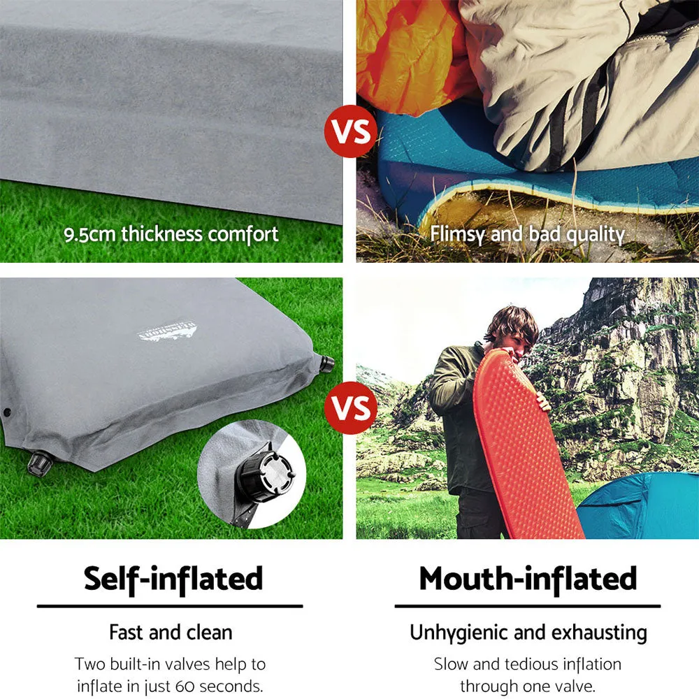 Self Inflating Mattress Camping Mat Air Bed Double Set Grey