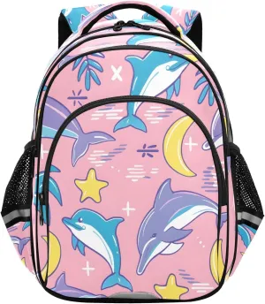 senya Backpack Toddler School Book Bag for Girls Boys Kids Travel Bag Pink Palm Jump Dolphin 8-14 Years Old