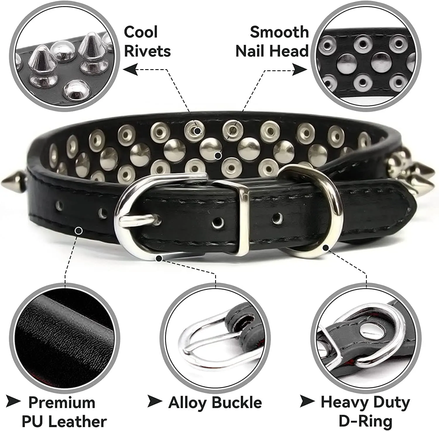 Serijoars Spiked Dog Collar Soft Pu Leather Mushrooms Rivet Spike Studded Dog Collar Adjustable Puppy Collars (S, Dark Blue)