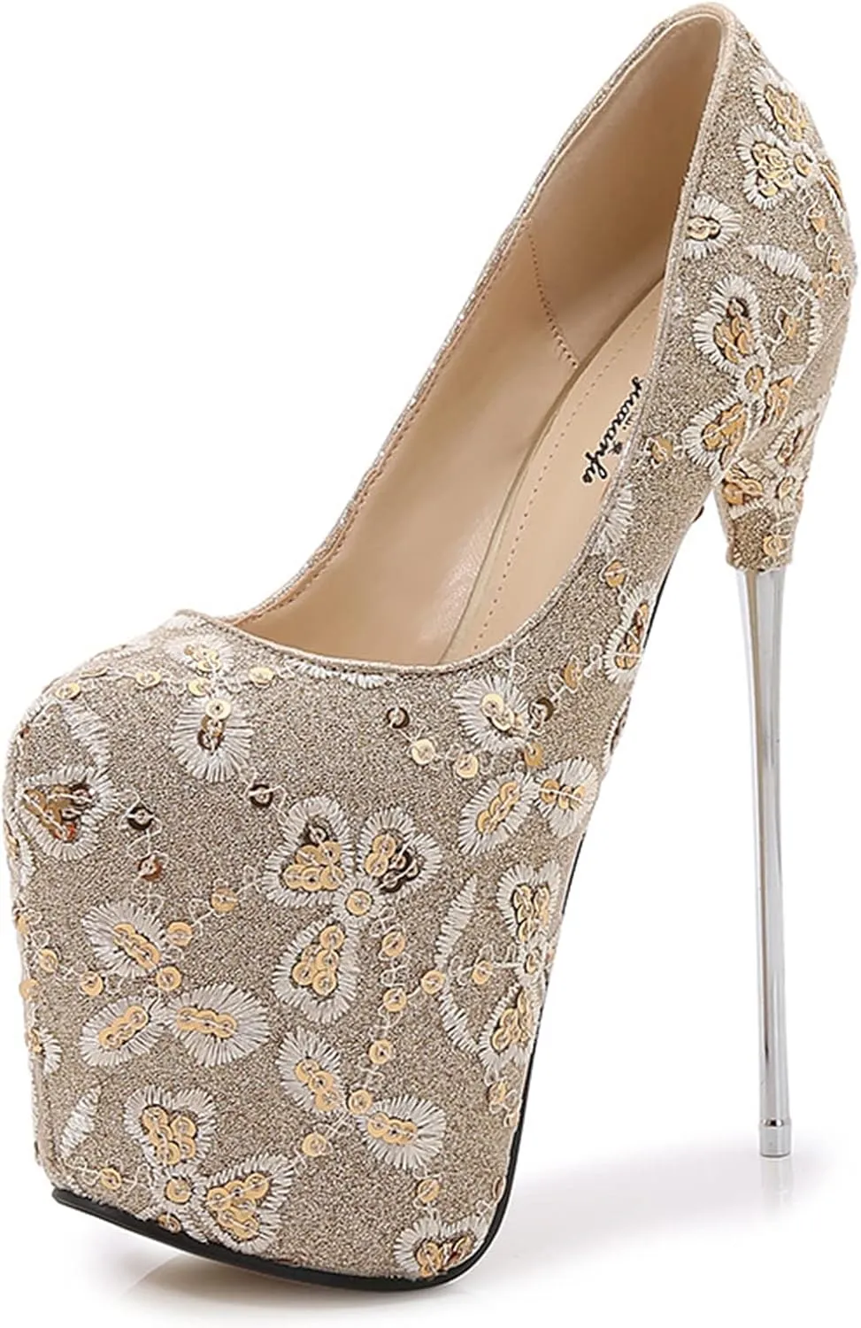 Sexy 19CM Hate Sky High Heels Stiletto Lace Sequins Red Large Size Silver Wedding Shoes