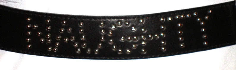 sexy biker rock star STUDDED BLACK LEATHER “NAUGHTY” BELT