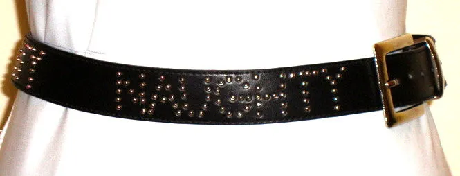 sexy biker rock star STUDDED BLACK LEATHER “NAUGHTY” BELT
