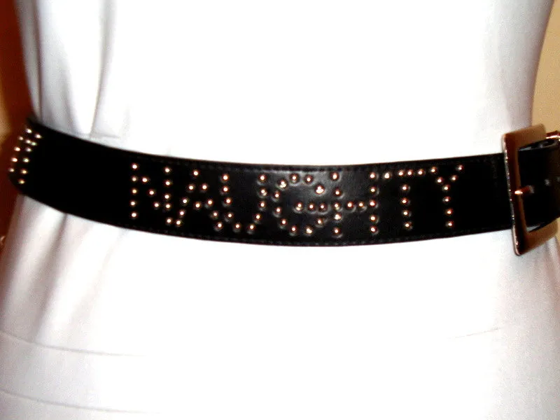 sexy biker rock star STUDDED BLACK LEATHER “NAUGHTY” BELT