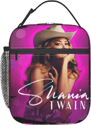 Shania Great Artist Twain Insulated Lunch Bag Reusable Lunch Tote Bag Zipper Cooler Bag Meal Holder Lunch Container with Side Pocket Convenient Lunch Handbag for Gym