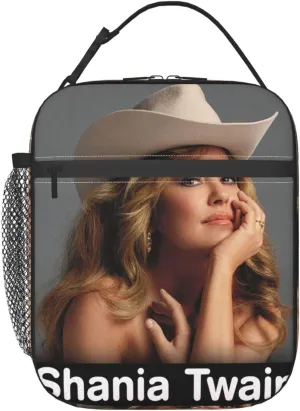 Shania Great Artist Twain Insulated Lunch Bags Reusable Lunch Tote Bag Zipper Cooler Bag Meal Holder Lunch Container with Side Pocket Beautiful Lunch Handbag for Work