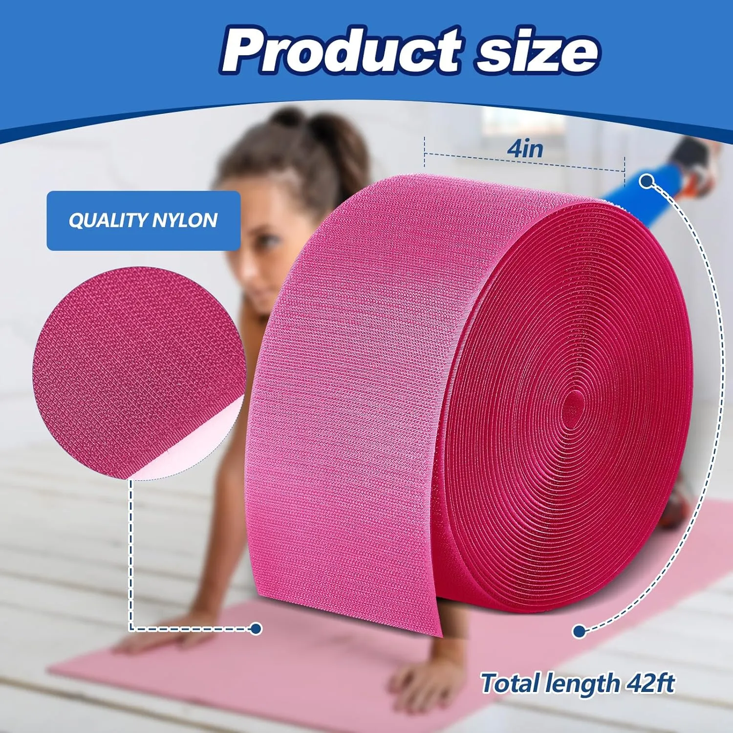 Shappy 42 ft Gymnastics Mat Hook Fastener Gymnastics Mats for Tumbling 4" Wide Carpet Repair Nylon Hook for Carpet Bonded Foam Seams for Cheer Gym Floors