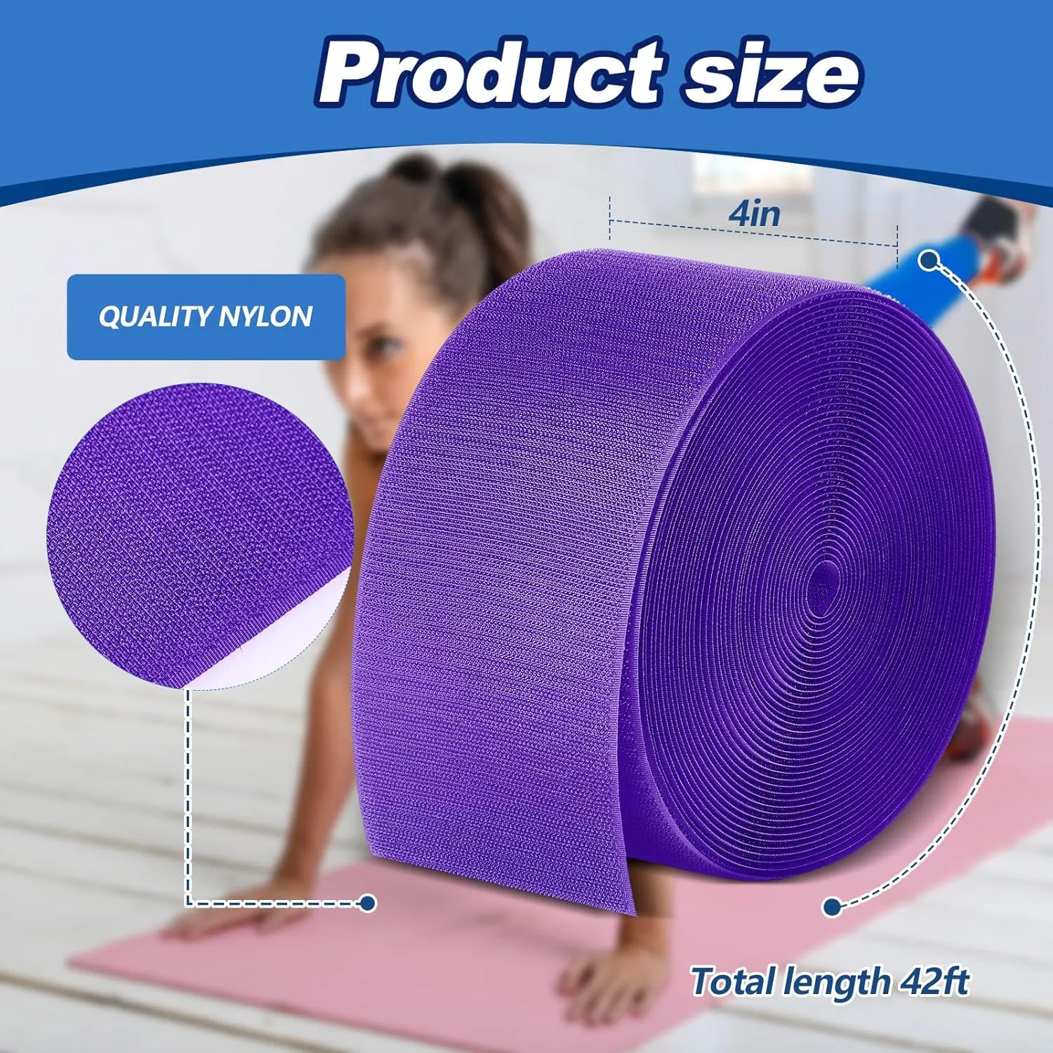 Shappy 42 ft Gymnastics Mat Hook Fastener Gymnastics Mats for Tumbling 4" Wide Carpet Repair Nylon Hook for Carpet Bonded Foam Seams for Cheer Gym Floors