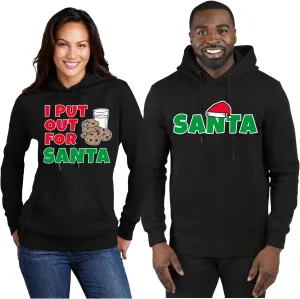 Shark & Hammer I Put Out For Santa Cookies Milk Ugly Christmas Matching Couple Unisex Adult Hooded Sweatshirt, Black, Mens Large, Women Large