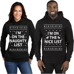 Shark & Hammer Im on the Naughty Nice List Ugly Christmas Matching Couple Unisex Adult Hooded Sweatshirt, Black, Mens Large, Women 3X-Large