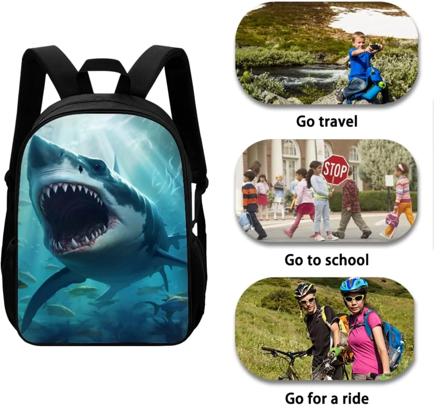 Shark Backpack for Boys Kids Backpack with Lunch Box and Soft Pencil Case 3PCS Bookbag Set for School Teens 17 inch Large Capacity School Bag with Side Pocket Casual Daypack Backpacks