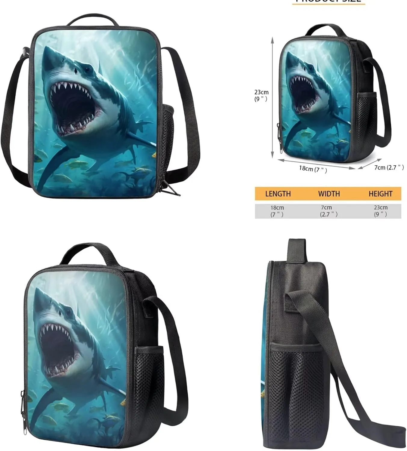 Shark Backpack for Boys Kids Backpack with Lunch Box and Soft Pencil Case 3PCS Bookbag Set for School Teens 17 inch Large Capacity School Bag with Side Pocket Casual Daypack Backpacks