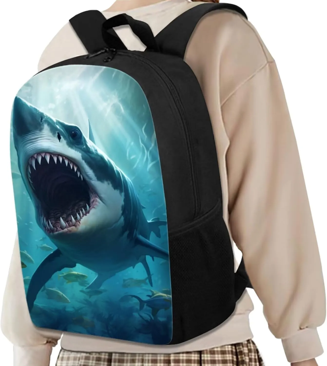 Shark Backpack for Boys Kids Backpack with Lunch Box and Soft Pencil Case 3PCS Bookbag Set for School Teens 17 inch Large Capacity School Bag with Side Pocket Casual Daypack Backpacks