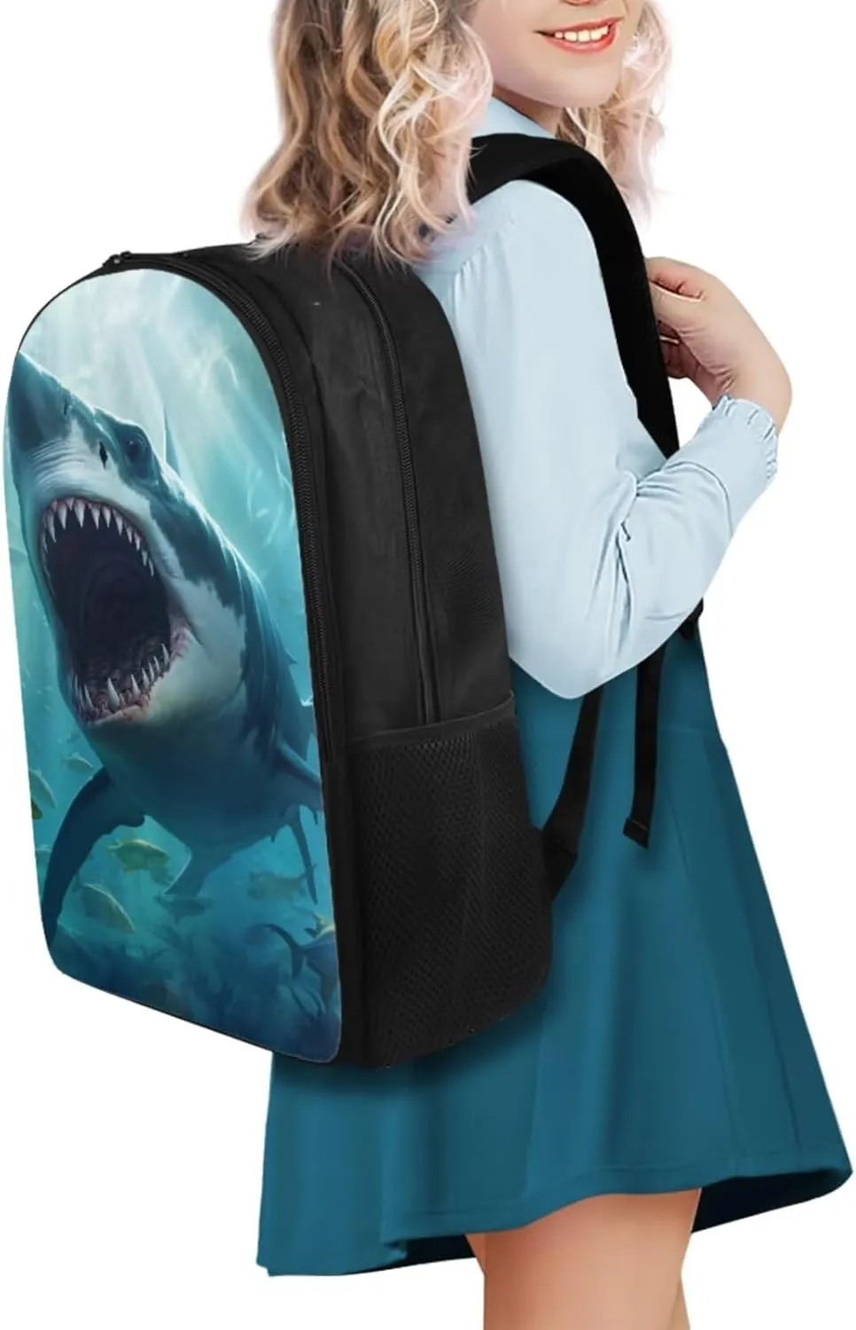 Shark Backpack for Boys Kids Backpack with Lunch Box and Soft Pencil Case 3PCS Sturdy Bookbag Set for School Teens Large Capacity School Bag with Compartments School Supplies for Students
