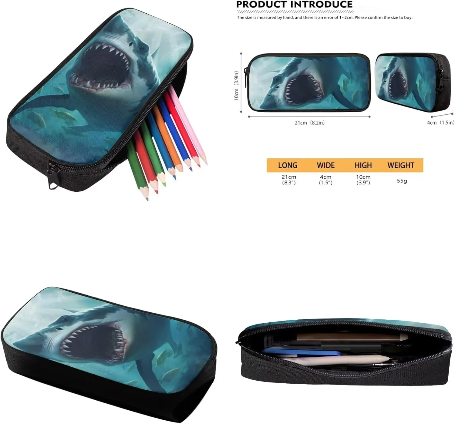 Shark Backpack for Boys Kids Backpack with Lunch Box and Soft Pencil Case 3PCS Sturdy Bookbag Set for School Teens Large Capacity School Bag with Compartments School Supplies for Students