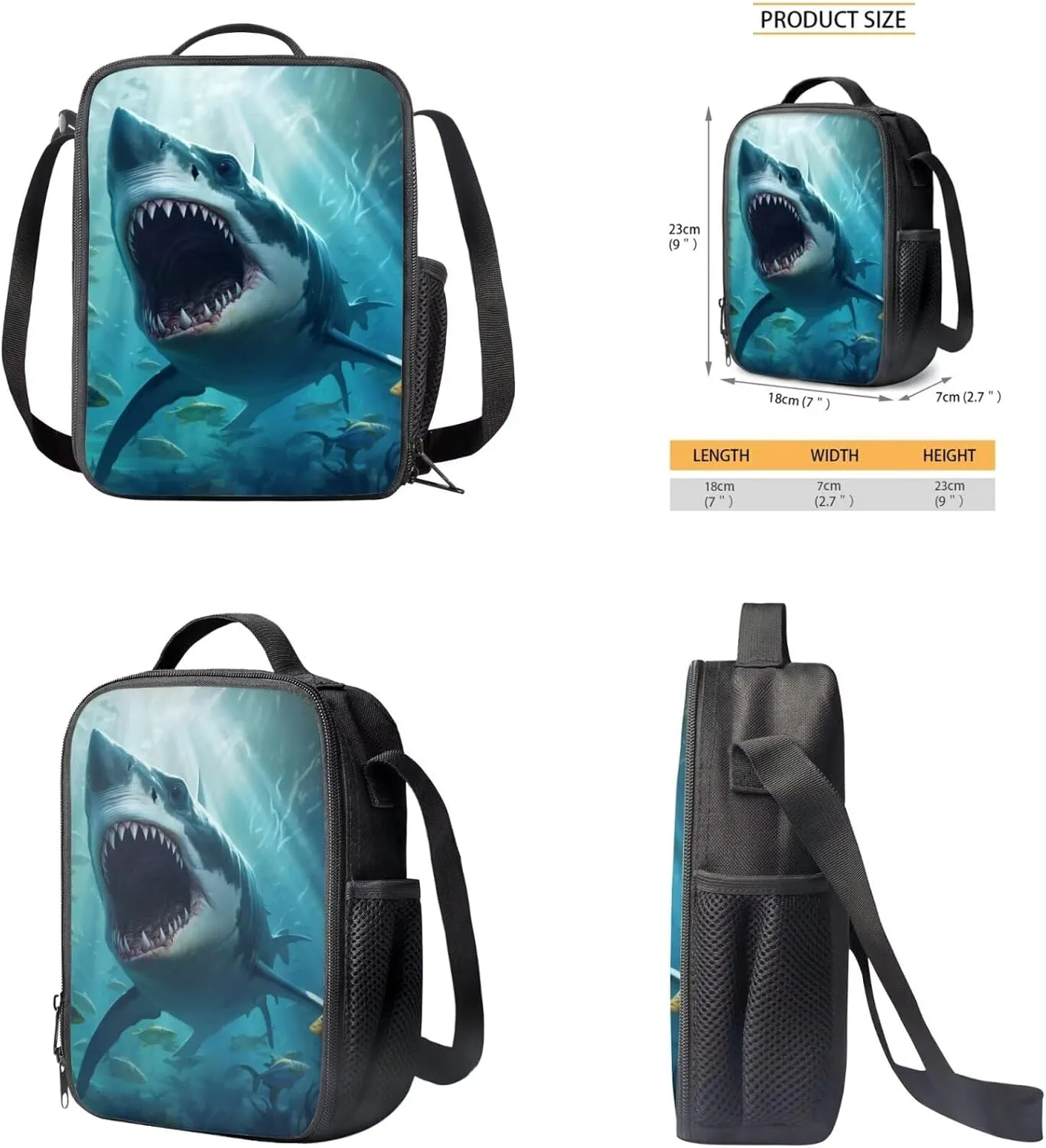 Shark Backpack for Boys Kids Backpack with Lunch Box and Soft Pencil Case 3PCS Sturdy Bookbag Set for School Teens Large Capacity School Bag with Compartments School Supplies for Students