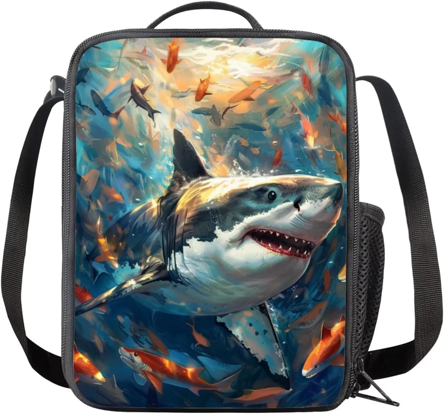 Shark Backpack for Boys Kids Backpack with Lunch Box and Soft Pencil Pouch 3PCS Bookbag with Compartments for School Teens 17" Sturdy School Bag with Side Pocket Kids Back to School Supplies