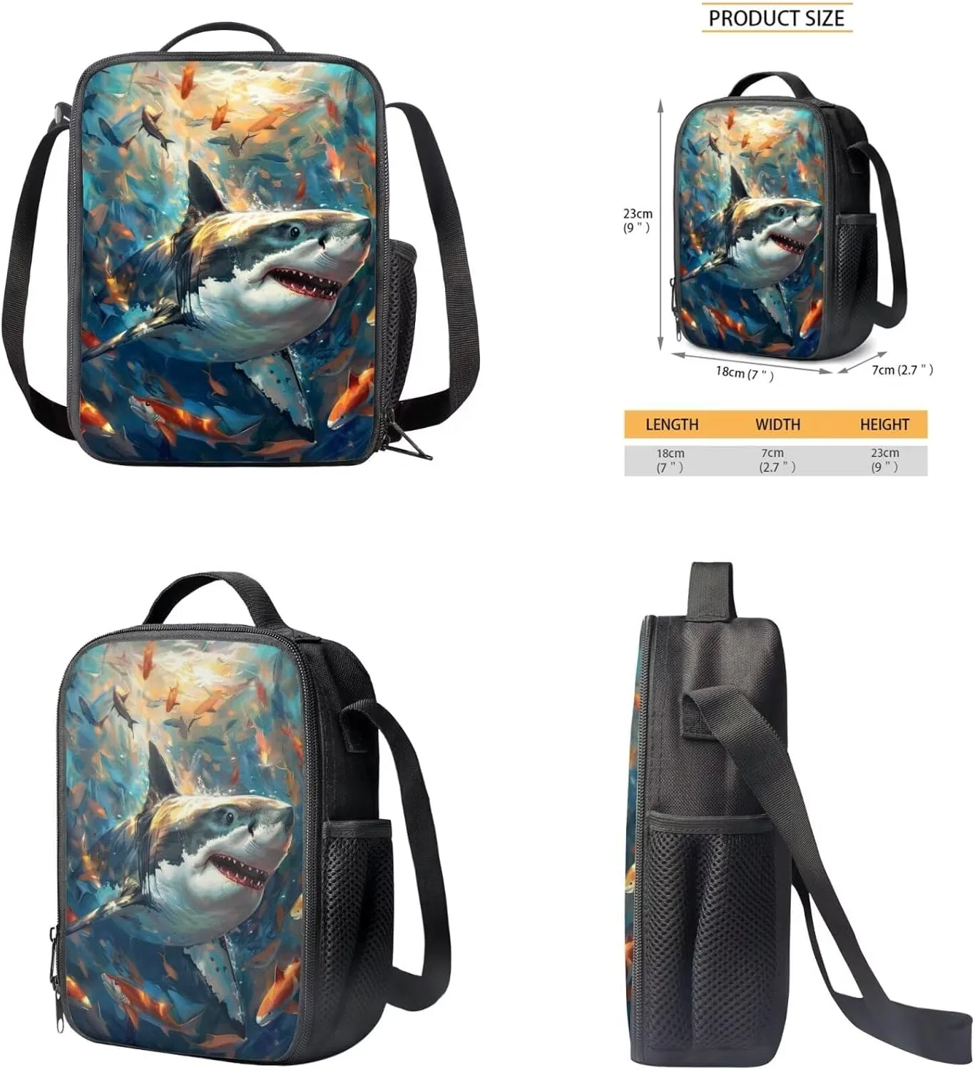 Shark Backpack for Boys Kids Backpack with Lunch Box and Soft Pencil Pouch 3PCS Bookbag with Compartments for School Teens 17" Sturdy School Bag with Side Pocket Kids Back to School Supplies