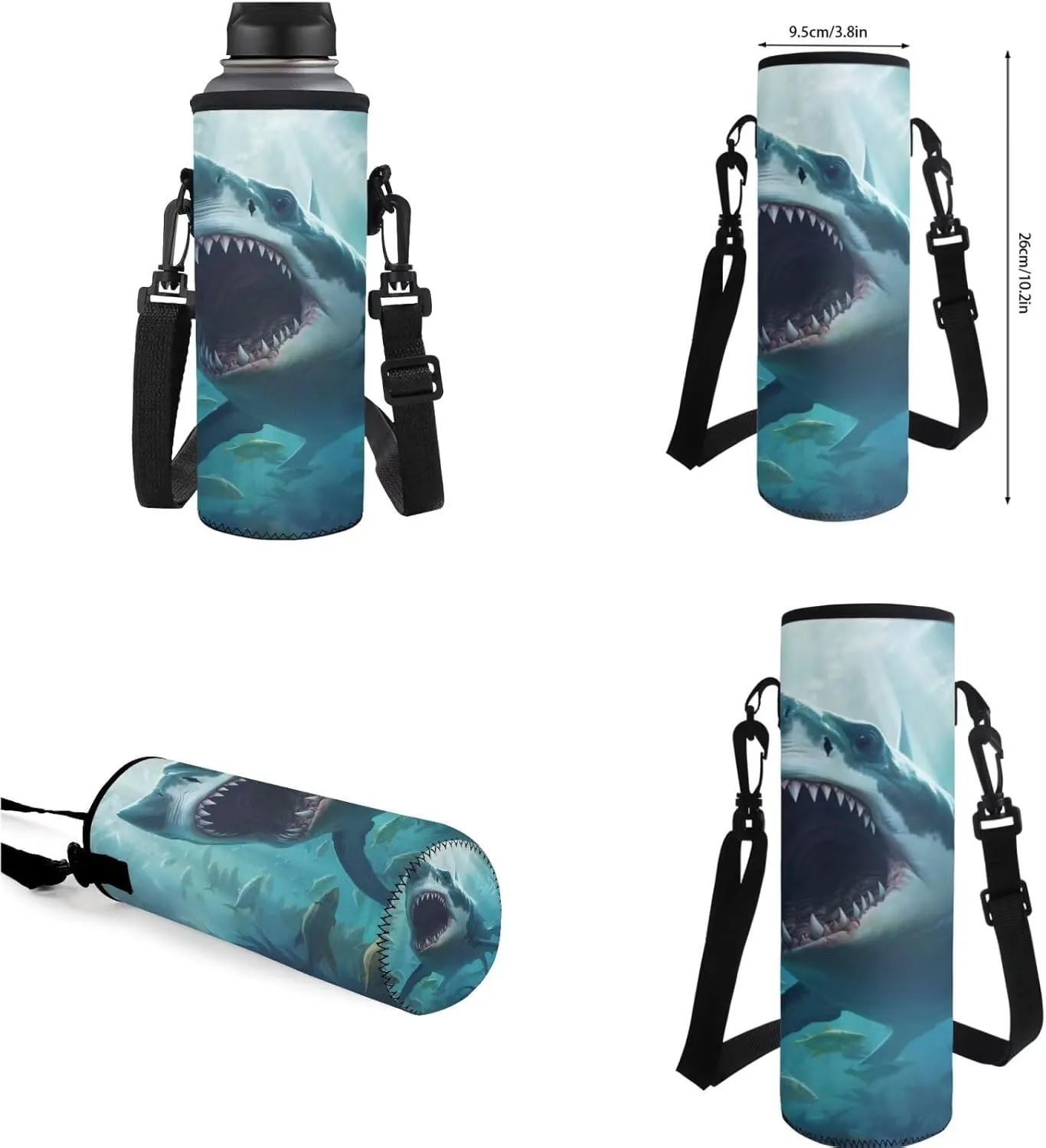 Shark Backpack for Boys Kids Backpack with Lunch Box Water Bottle Carrier with Strap and Soft Pencil Case 4PCS Set Bookbag with Compartments for School Teens 17 inch Large Capacity School Bag