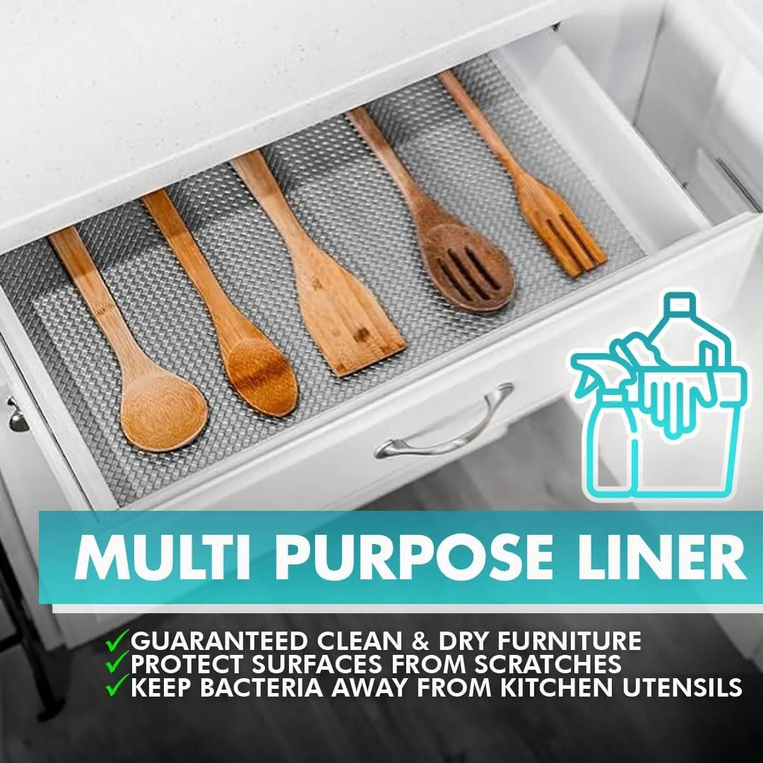 Shelf Liner, Drawer Liner & Kitchen Cabinet Liner – Thick, Waterproof Rubber – Non-Adhesive for Fridge, Closet, Pantry, Bathroom, Toolbox