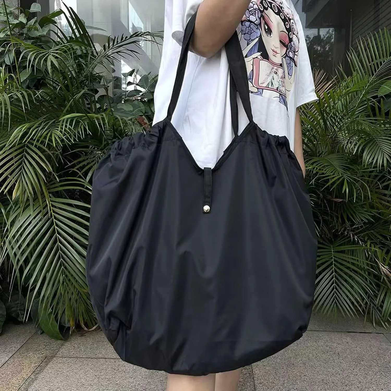 Shopping Bag for Groceries, Reusable Grocery Bags with Handle, Big Capacity Foldable Tote Bag for Super Market Trip Picnic Sport (Black)