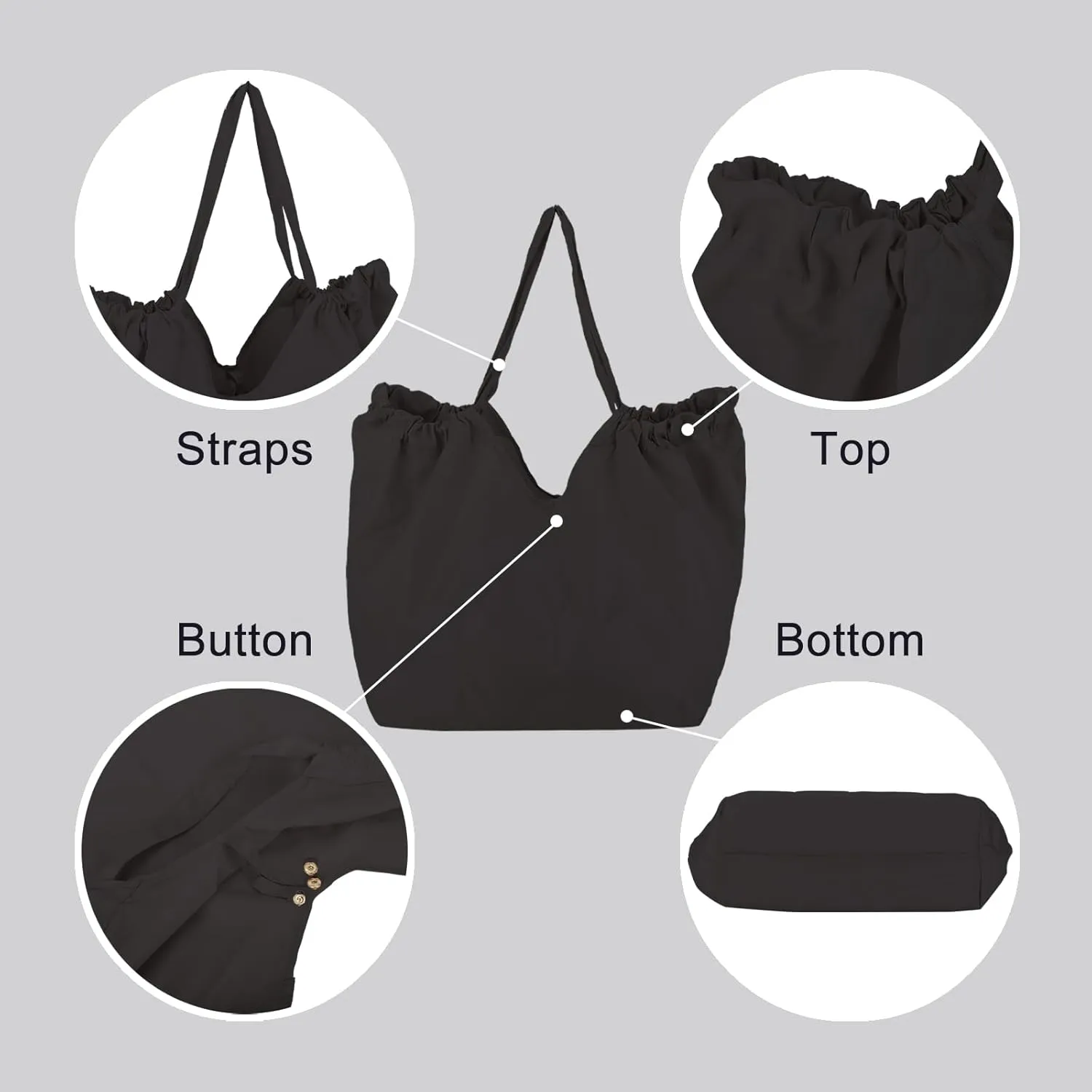 Shopping Bag for Groceries, Reusable Grocery Bags with Handle, Big Capacity Foldable Tote Bag for Super Market Trip Picnic Sport (Black)