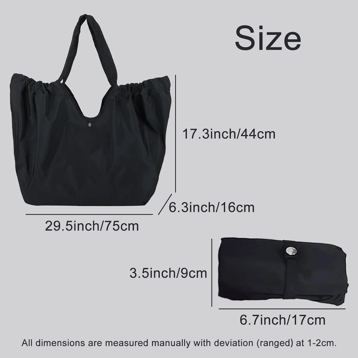 Shopping Bag for Groceries, Reusable Grocery Bags with Handle, Big Capacity Foldable Tote Bag for Super Market Trip Picnic Sport (Black)