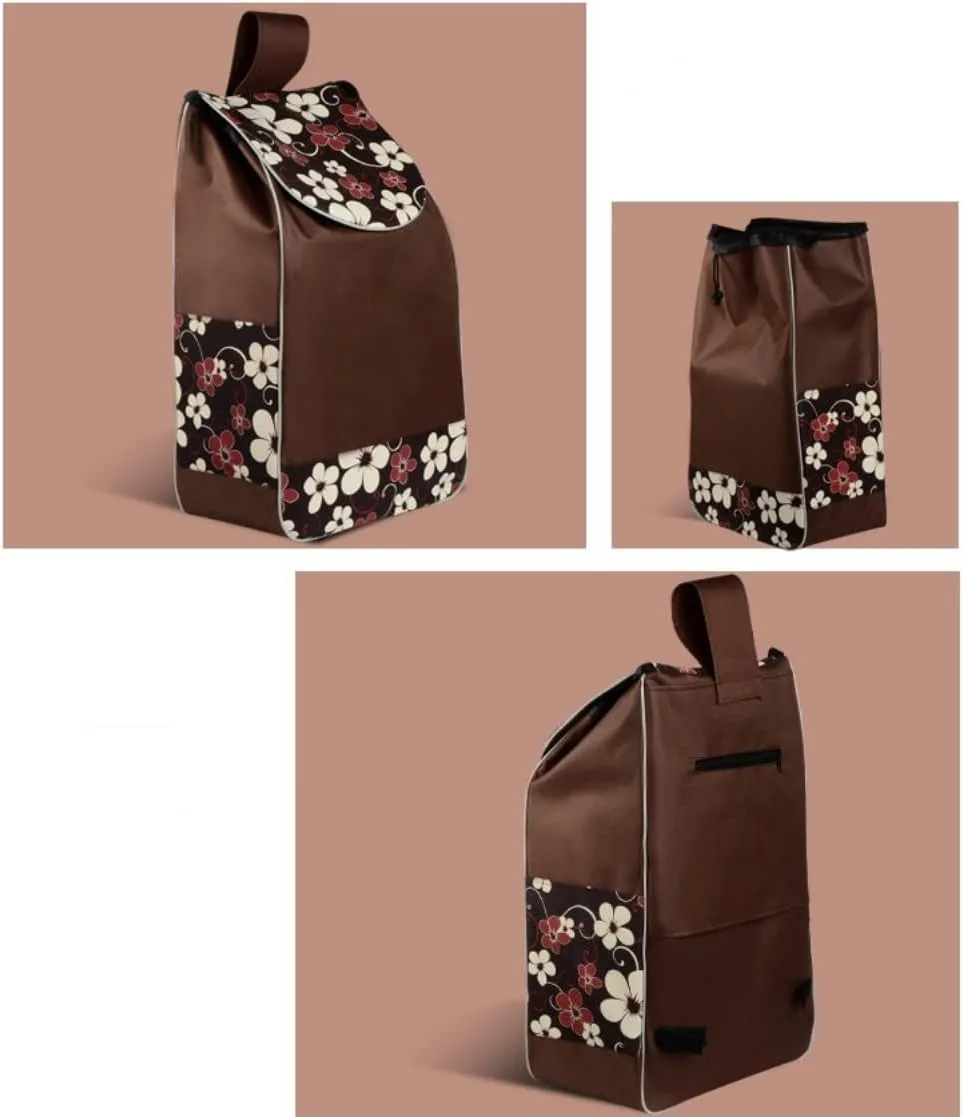 Shopping Cart Replacement Bag, Oxford Cloth Waterproof Storage Bag, Trolley Replacement Bag Shopping Cart Backup Trolley Bag Push Cart Luggage Bag Replacement Grocery Cart Bag (Coffee Flower)
