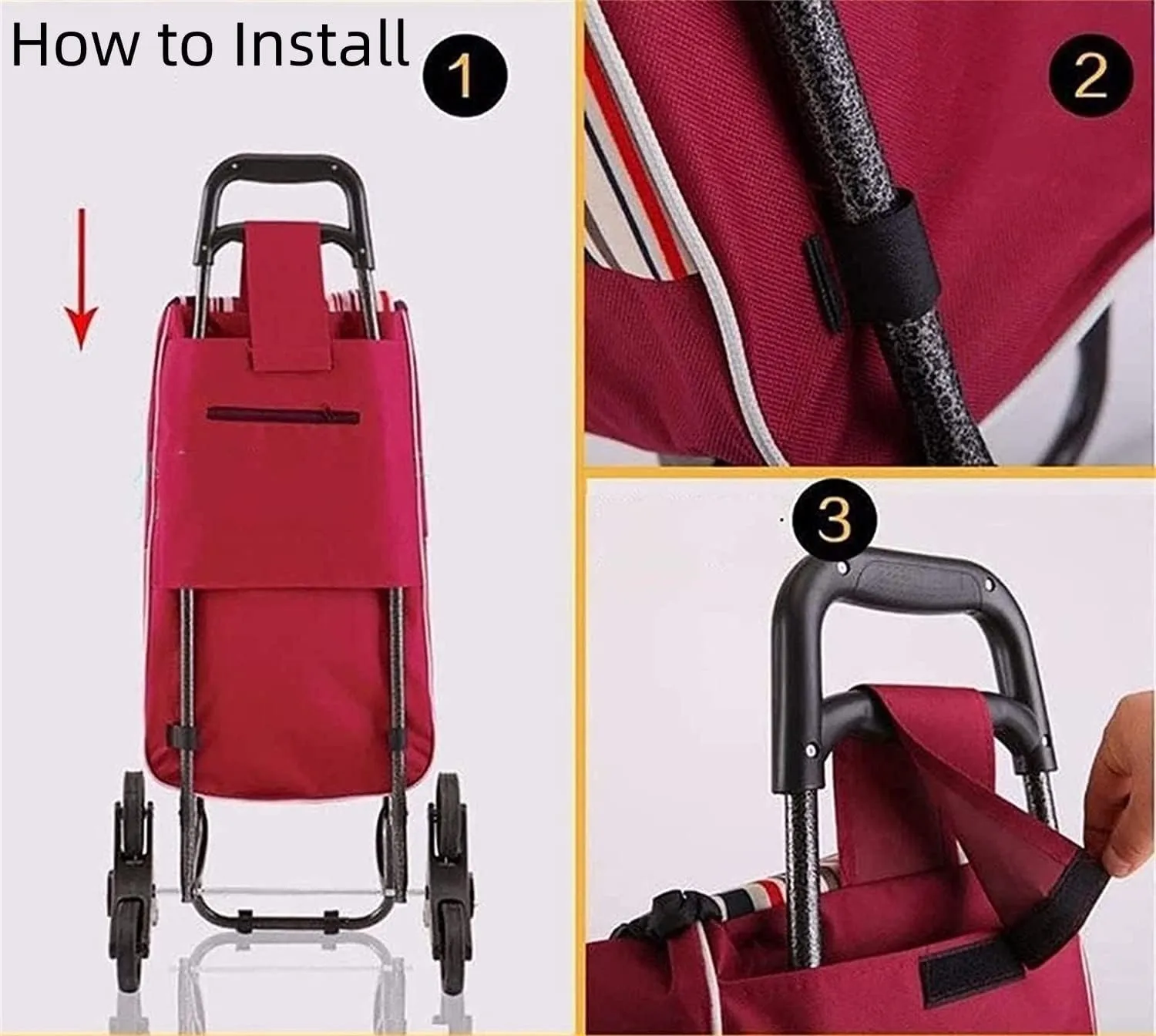 Shopping Cart Replacement Bag, Oxford Cloth Waterproof Storage Bag, Trolley Replacement Bag Shopping Cart Backup Trolley Bag Push Cart Luggage Bag Replacement Grocery Cart Bag (Coffee Flower)