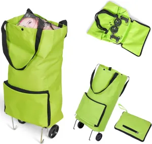 Shopping Cart with Wheels Tug Foldable Grocery Carts Large Capacity Supermarket Tug Bag Home Portable Oxford Cloth Pull Rod Push Bag Utility Cart for Condo Apartment Picnic Beach Travel,Green