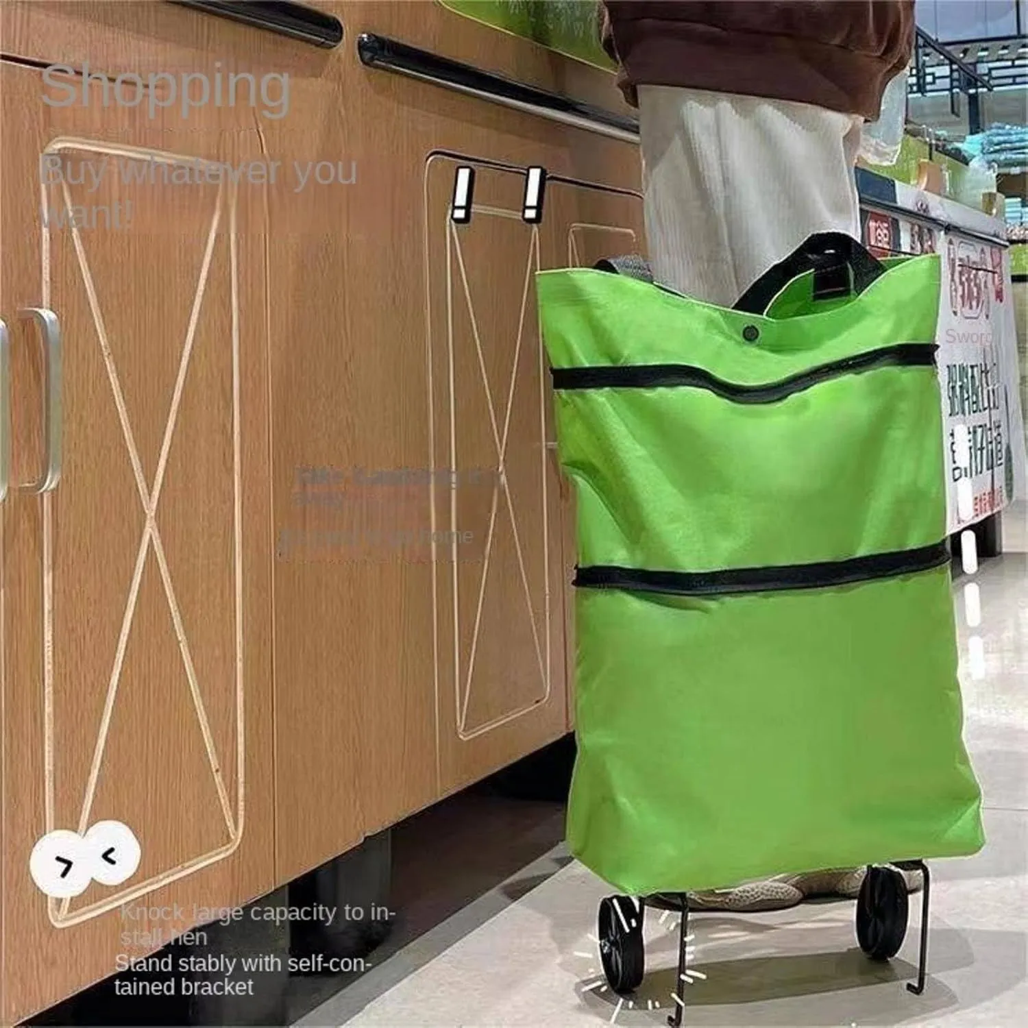 Shopping Luggage Trolley high-Profile Figure Hand Buggy Folding Portable Wheel Handbag Waterproof Supermarket Shopping Trolley, Orange