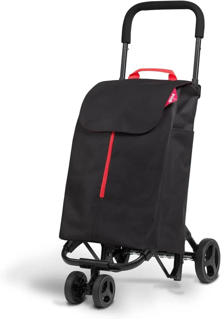 Shopping Trolley New Twin 4 Wheels, Polyester Bag with Drawstring Closure, 4 Wheels Allow Easy Transport, Black
