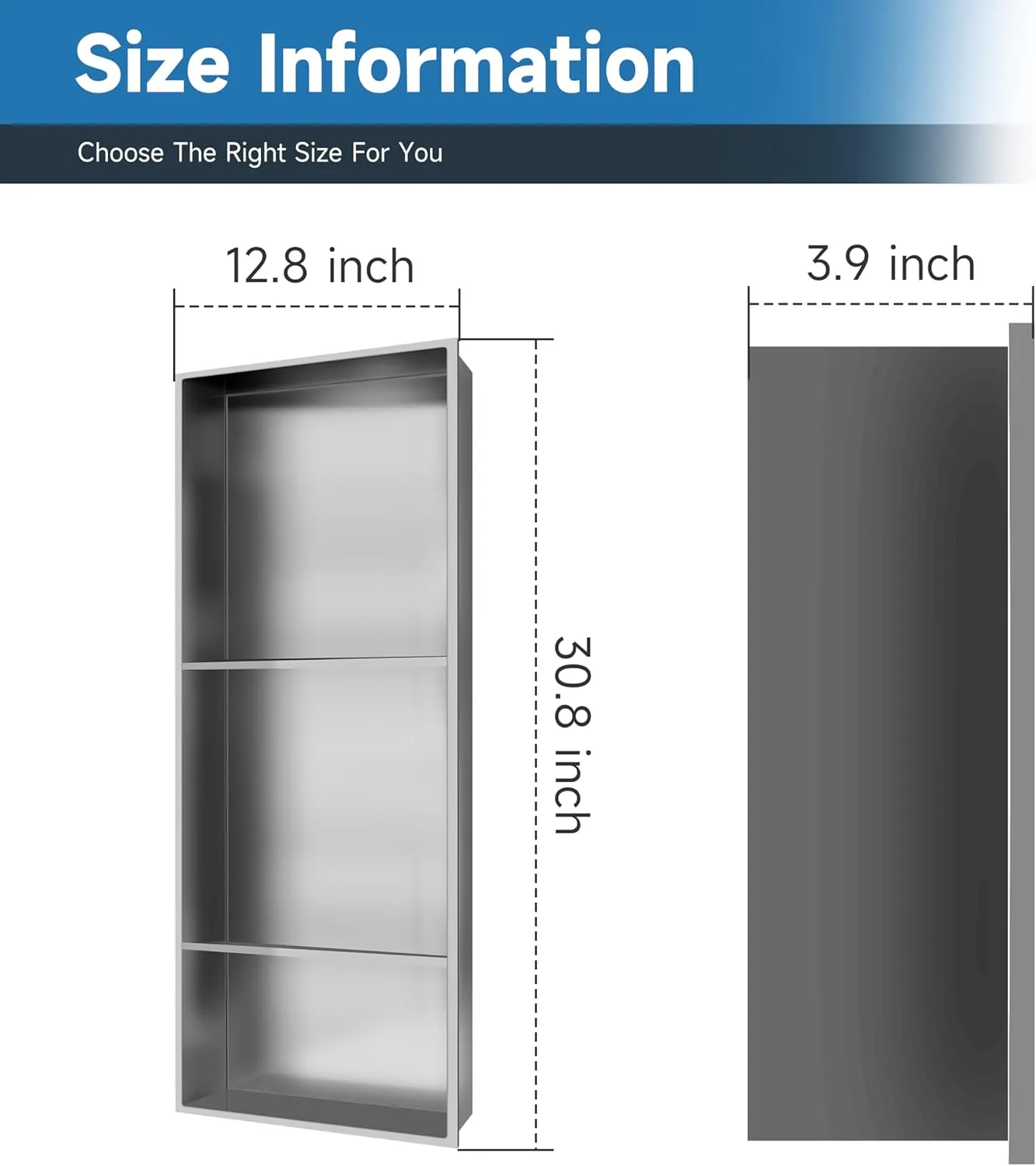 Shower Niche 13 × 31, 3 Shelves Wall Niche Recessed Shelf for Bathroom Storage, Shower Niche Insert Tile Ready No Tile Needed Over Mount Installation, Brushed Nickel