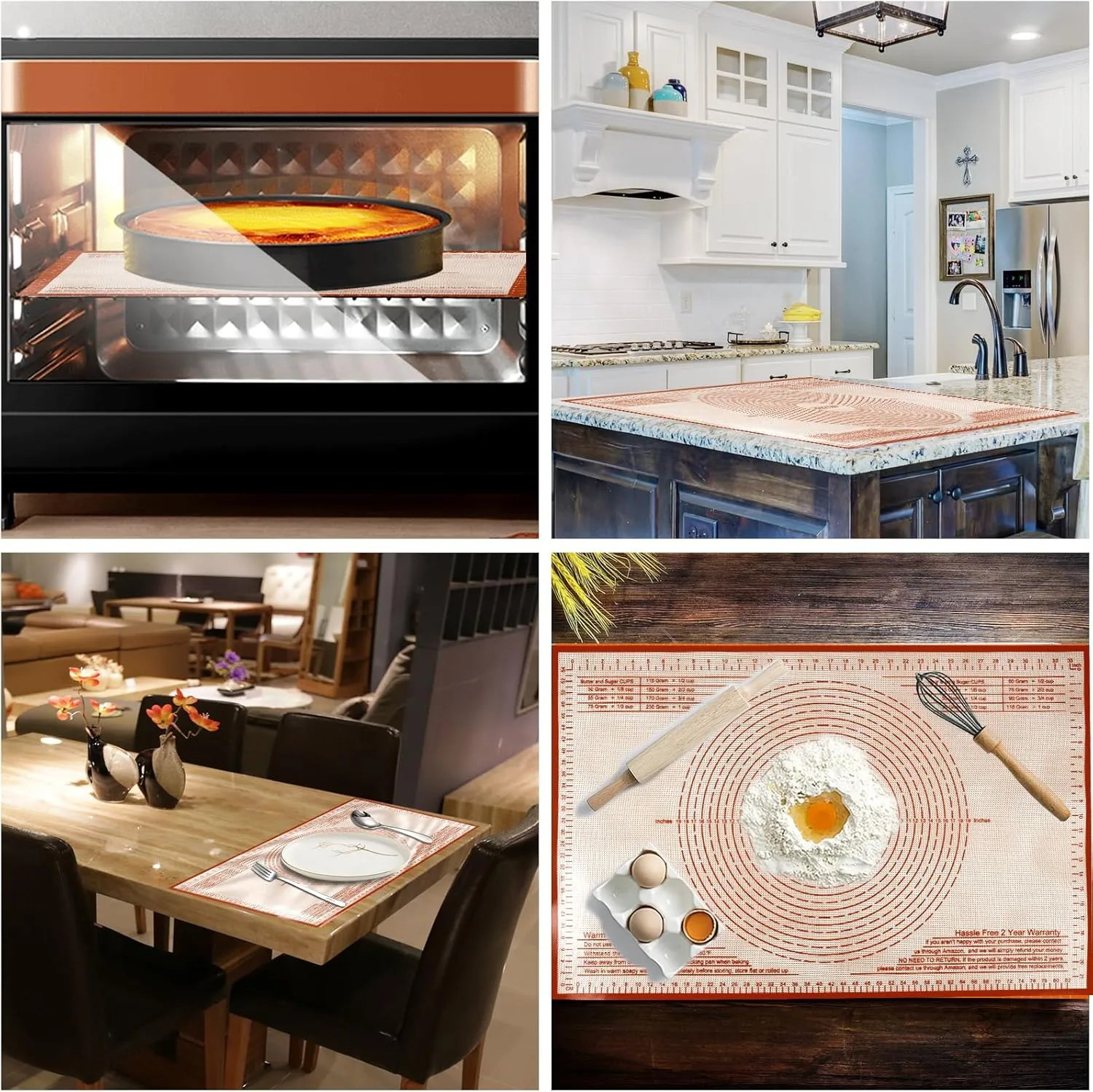 Silicone Baking Mat 36x24 Inch Nonstick Pastry Mat Perfect for Dough Mat, Pastry Board, Kitchen Counter Mat - For Dough, Pastry, Pie Crust, Fondant, Cookies, Bread, Pasta/Pizza, Red