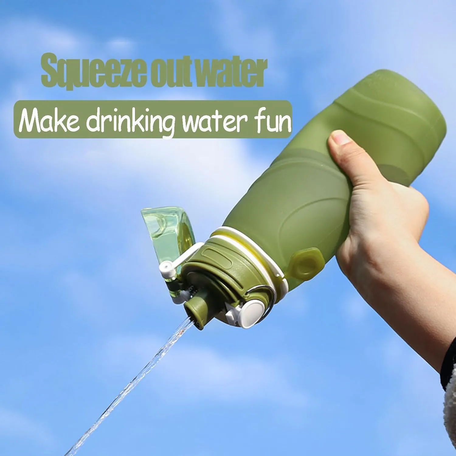 Silicone Foldable Water Bottle Cup Portable Sport Water Bottle Leakproof BPA Free Travel Water Bottles Gym Travel Camping Hiking Sport Outdoor Indoor Sport Travel Telescopic Cup(Green,Large)