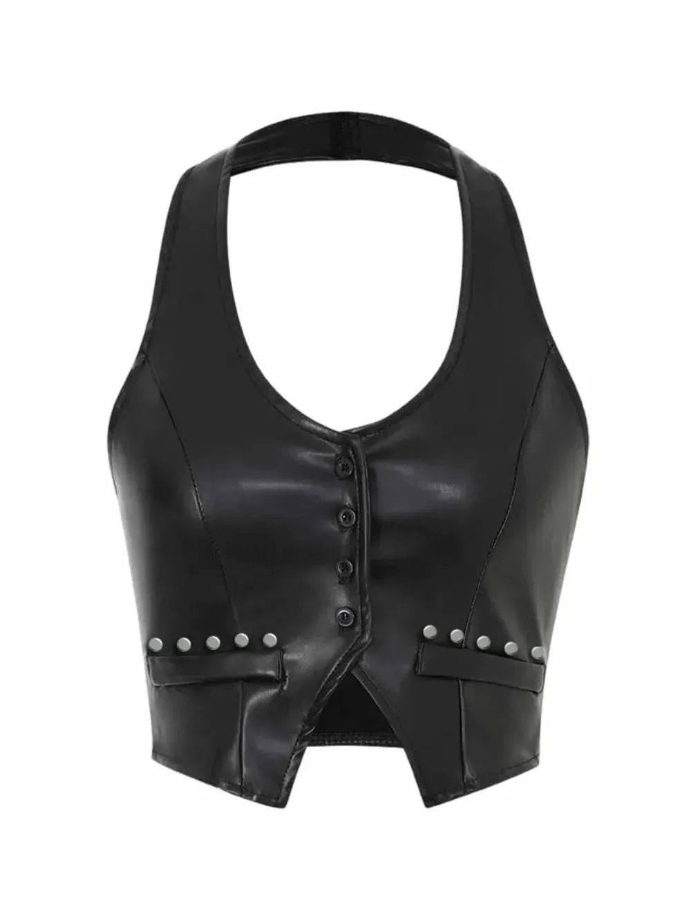 Silver Studded Luxe Leather Halter for Women