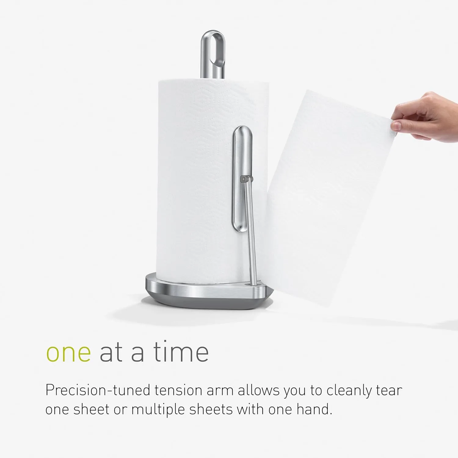 simplehuman Tension Arm Standing Paper Towel Holder, Heavy-Duty, Easy One-Handed Tear, Countertop Kitchen Paper Towel Dispenser, Brushed Stainless Steel