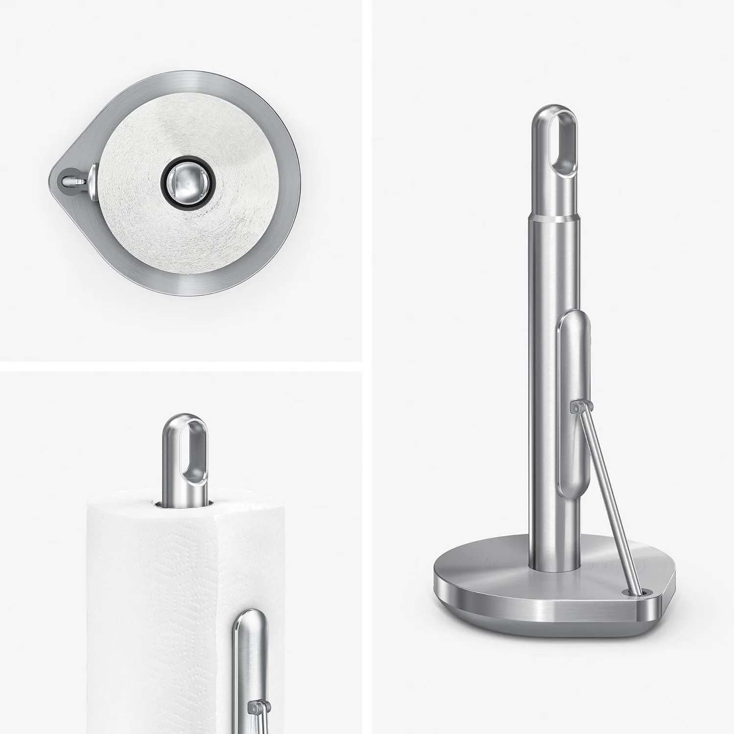 simplehuman Tension Arm Standing Paper Towel Holder, Heavy-Duty, Easy One-Handed Tear, Countertop Kitchen Paper Towel Dispenser, Brushed Stainless Steel