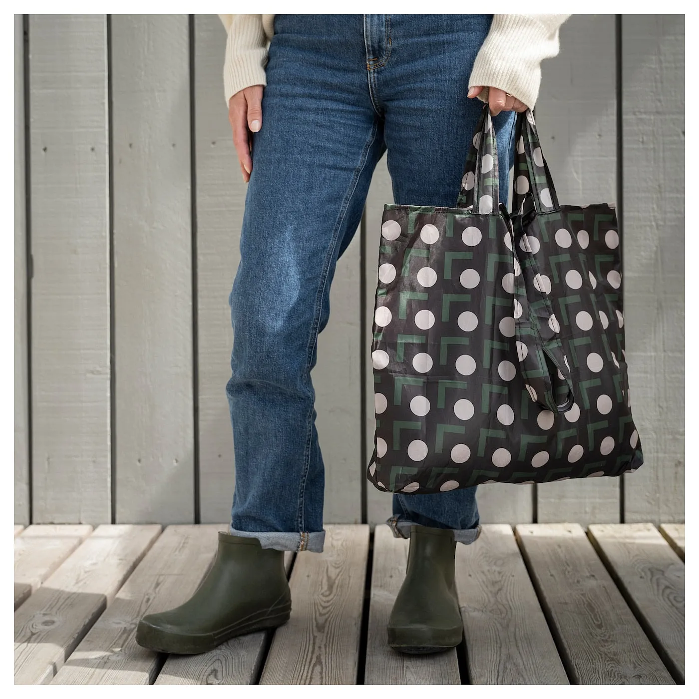 SKYNKE Carrier bag, black/beige dot pattern, 45x36 cm, 60534293