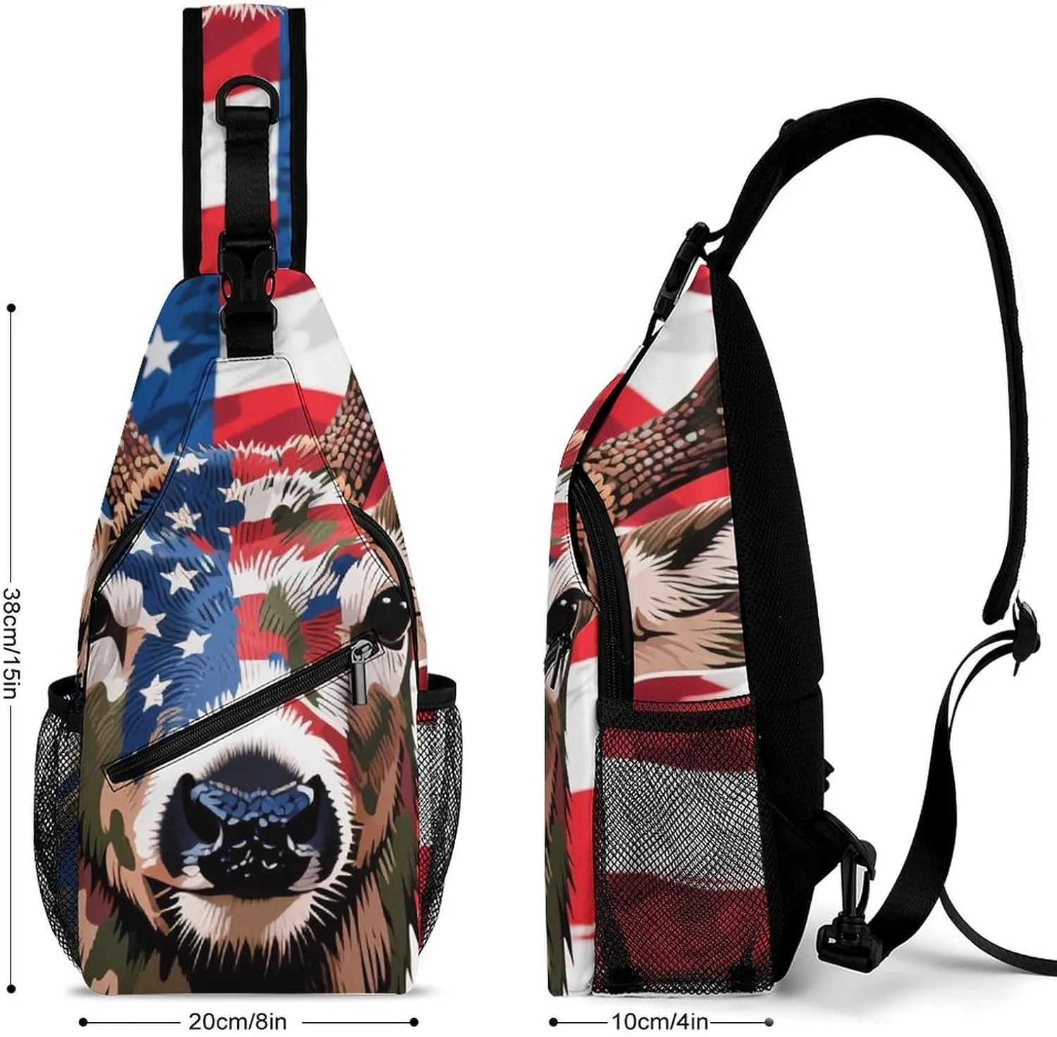 Sling Shoulder Backpack for Women Men Multipurpose Anti-Theft Casual Carrying Tote Case Crossbody Travel Bag Tactical Satchel, American Flag Camo Deer Camouflage Art Rucksack