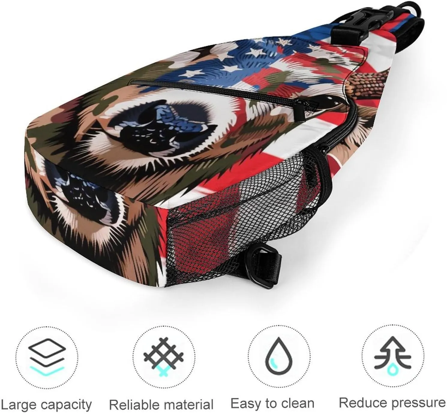 Sling Shoulder Backpack for Women Men Multipurpose Anti-Theft Casual Carrying Tote Case Crossbody Travel Bag Tactical Satchel, American Flag Camo Deer Camouflage Art Rucksack