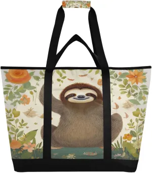 Sloth Reusable Insulated Lunchbox Cooler Bag, Leakproof Kitchen Grocery Bag Collapsible Portable Cooler Tote Bag for Picnic, Camping, Office, Travel