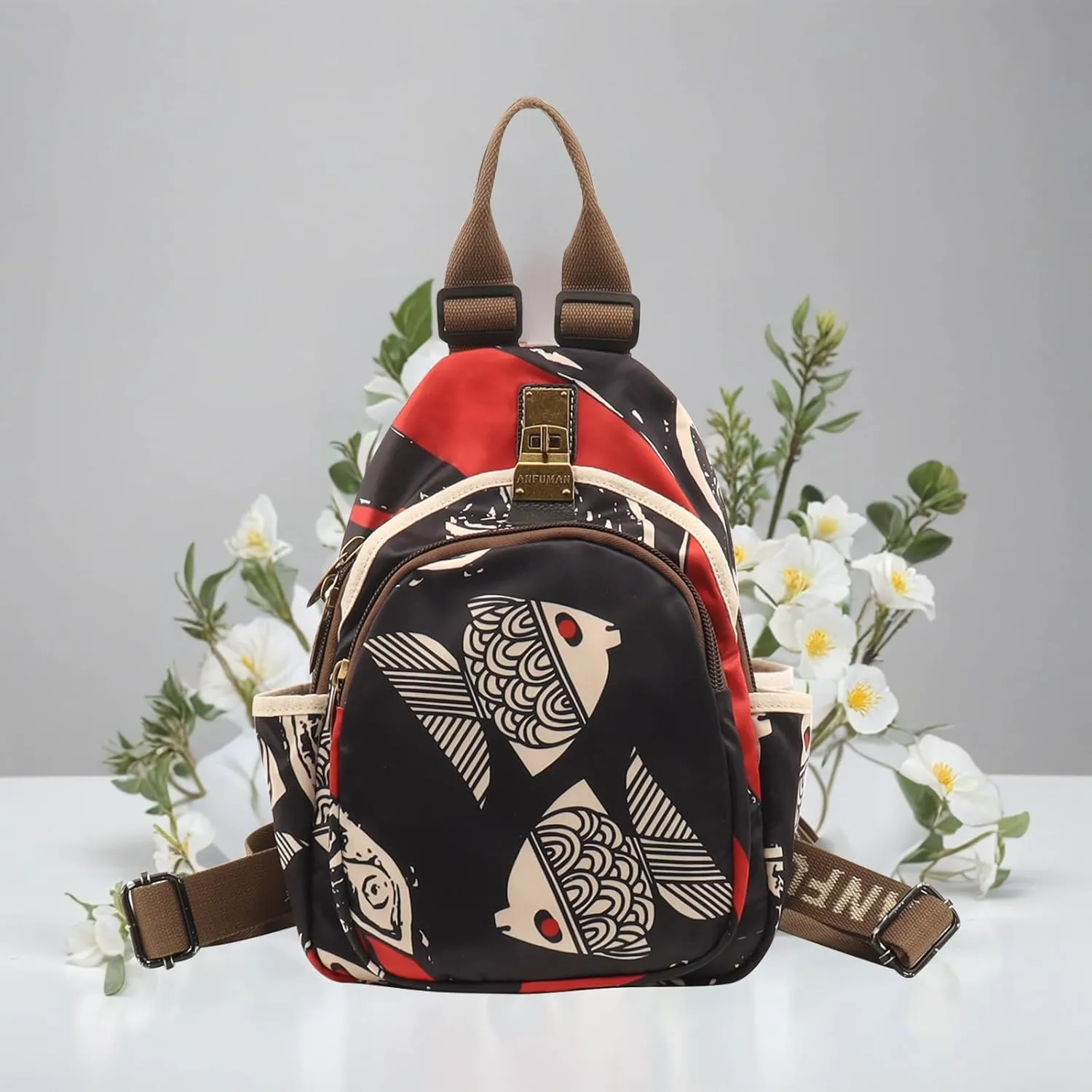 Small Backpacks Purse for Women Mini Waterproof Colorful Print Backpack Leisure Travel Bags (Ocean wave)