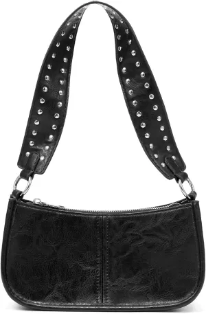 Small Black Shoulder Purses for Women Studded Purse Y2K Crossbody Bag Cute Trendy Mini Leather Handbag