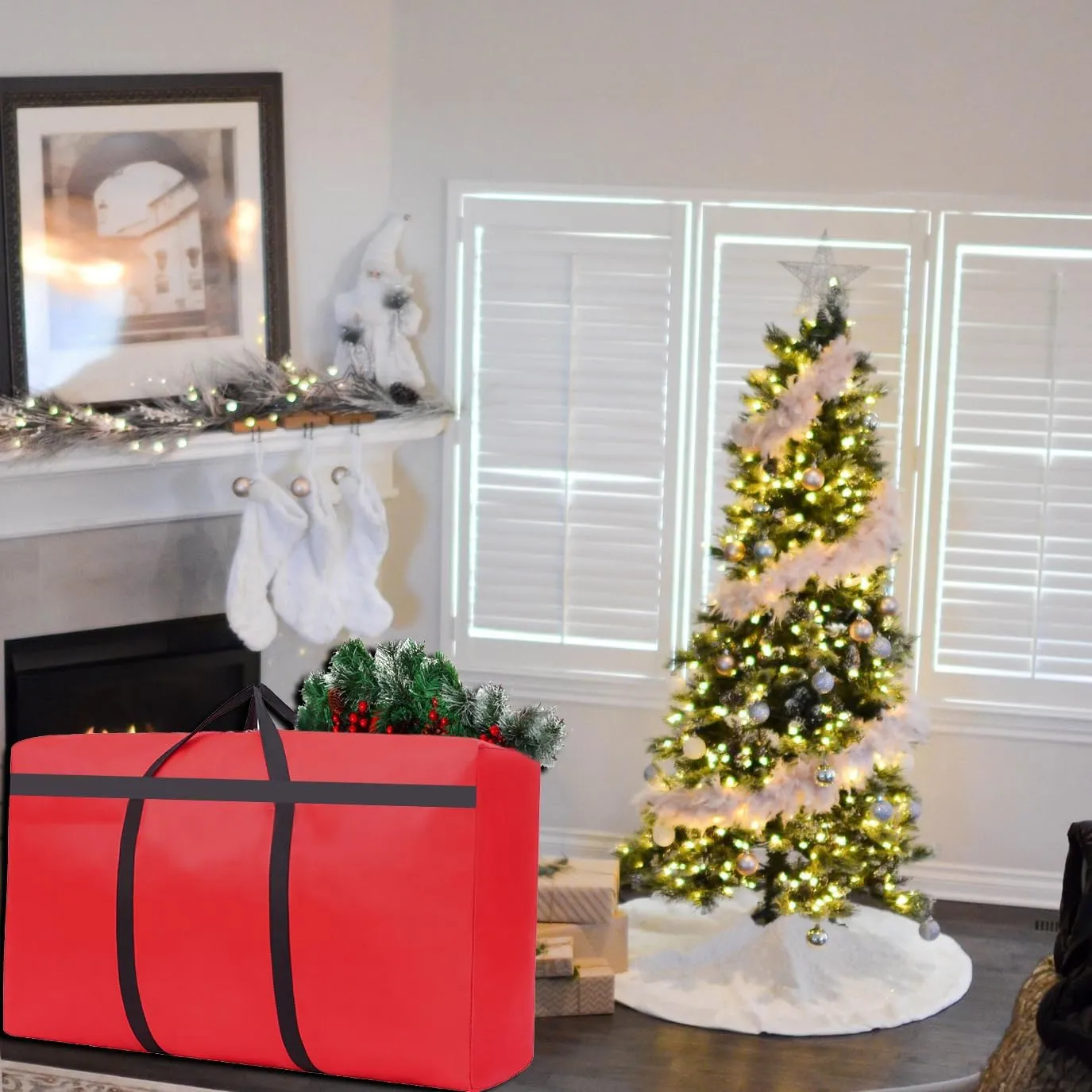 Small Christmas Tree Storage Bag 4Ft/5Ft Heavy Duty Reusable 600D Oxford Fabric Waterproof Dustproof Xmas Tree Bag/Container/Holder for Short Artificial Christmas Tree(39" X 12" X 24") Red