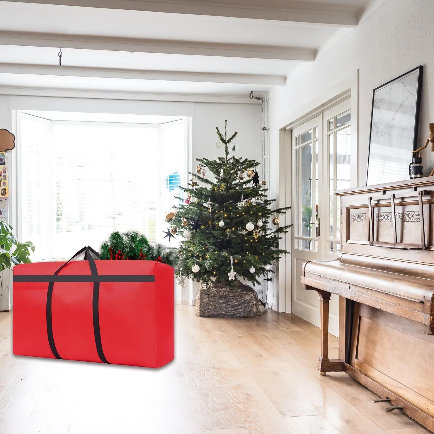 Small Christmas Tree Storage Bag 4Ft/5Ft Heavy Duty Reusable 600D Oxford Fabric Waterproof Dustproof Xmas Tree Bag/Container/Holder for Short Artificial Christmas Tree(39" X 12" X 24") Red