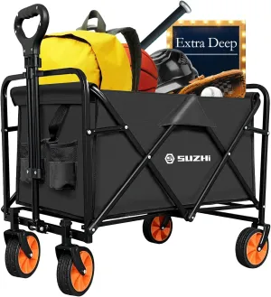Small Deep Collapsible Foldable Black Grocery & Apartment Rolling Pull Wagon Cart, Lightweight, Portable, for Travel,Garden,Camping,Shopping,Outdoor(10 Colors Optional)